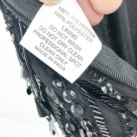 Mac Duggal Sheer Sleeve Fringes Cocktail Dress Black Size 12 NWT - Picture 9 of 12